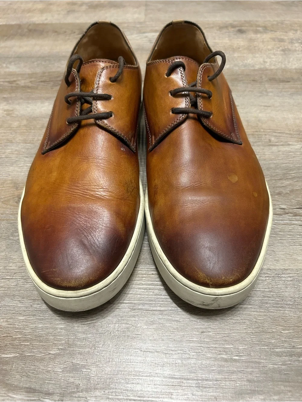 Magnanni Men’s Size 10.5 Cognac Brown Leather Lace-Up Slip-On Sneakers